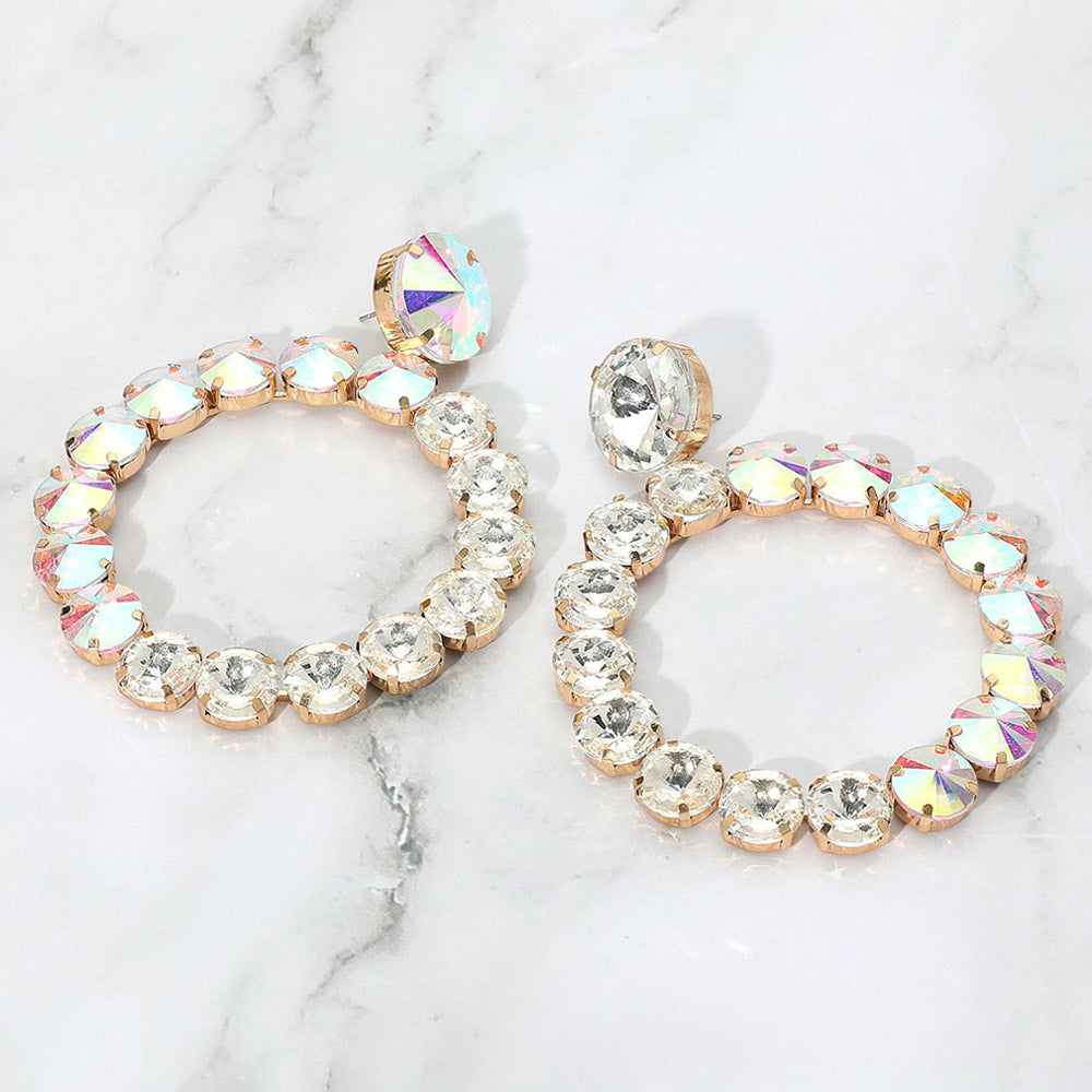 Madeline Love AB, Gold Round Stone Link Evening Earrings