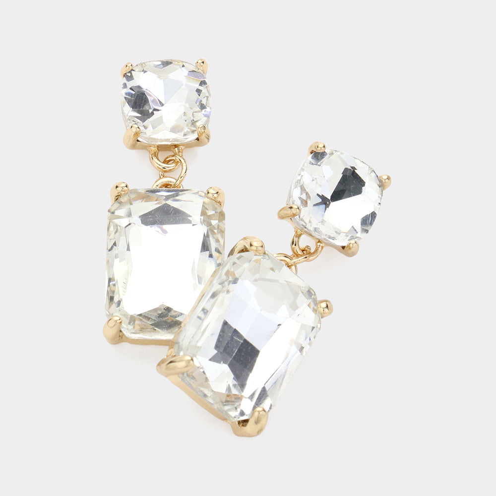 Madeline Love Gold Square Rectangle Link Dangle Evening Earrings
