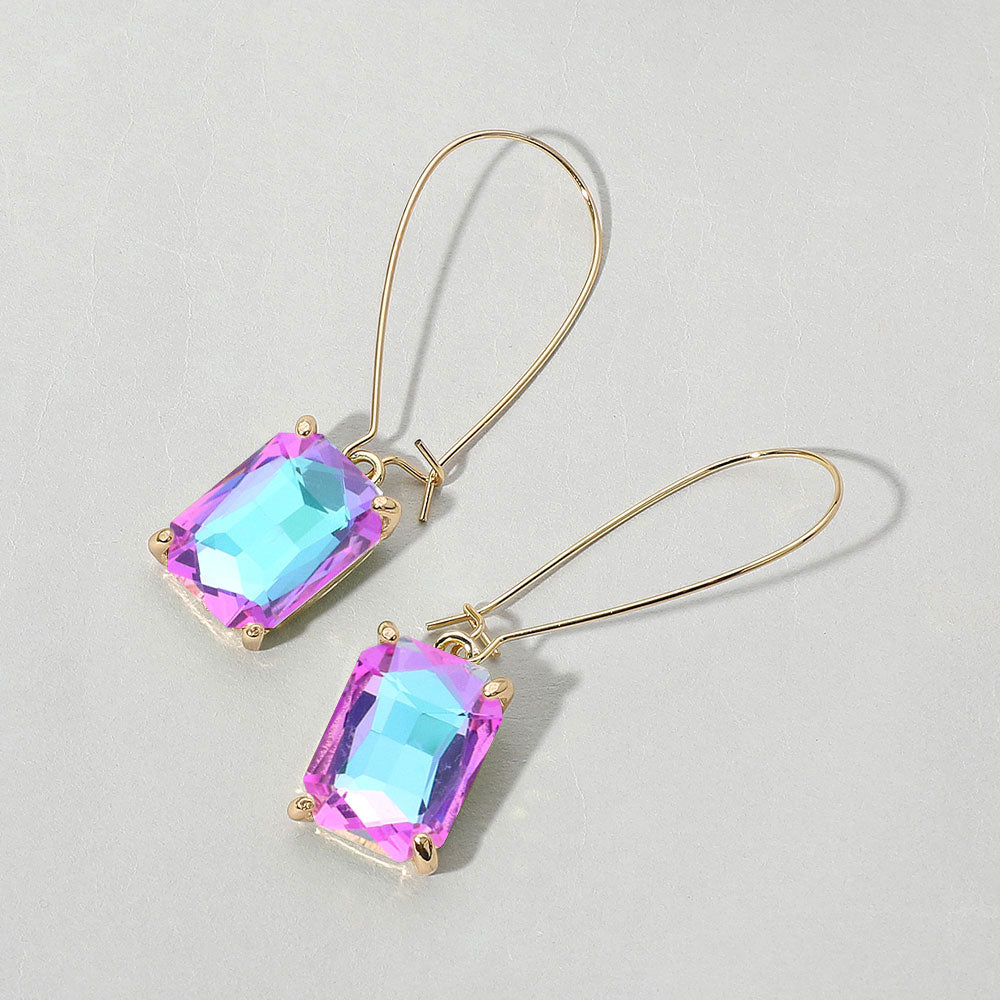 Madeline Love AB, Lavender Emerald Cut Stone Dangle Evening Earrings