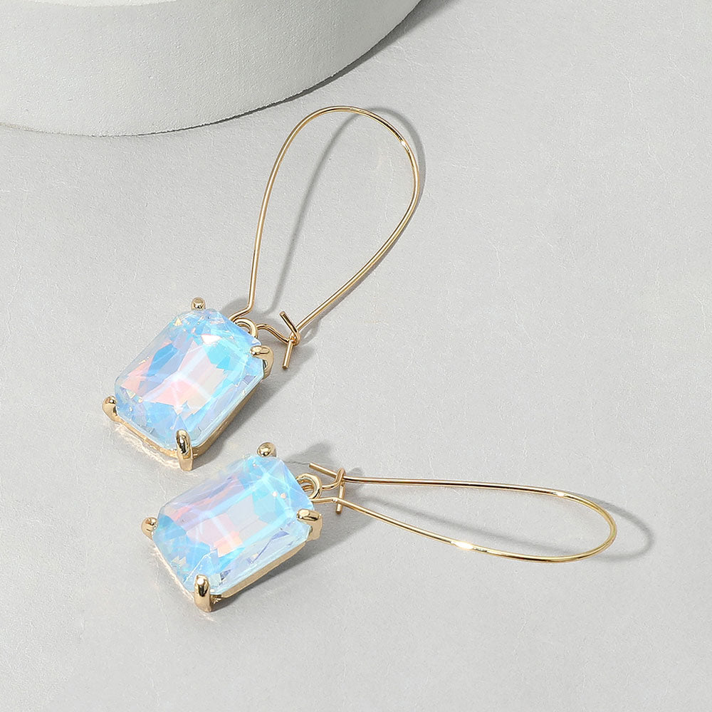Madeline Love AB, Blue, Light Emerald Cut Stone Dangle Evening Earrings