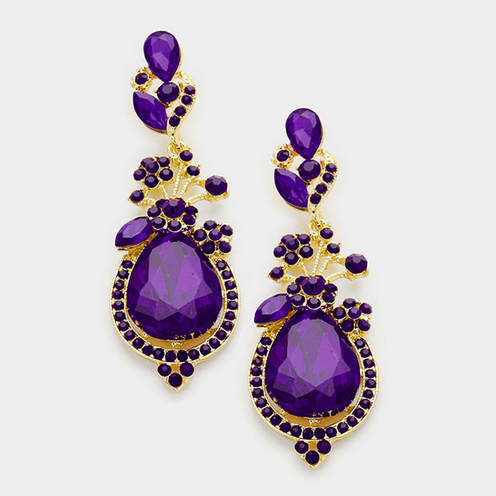 Madeline Love Amethyst , Gold Glass crystal teardrop vine earrings