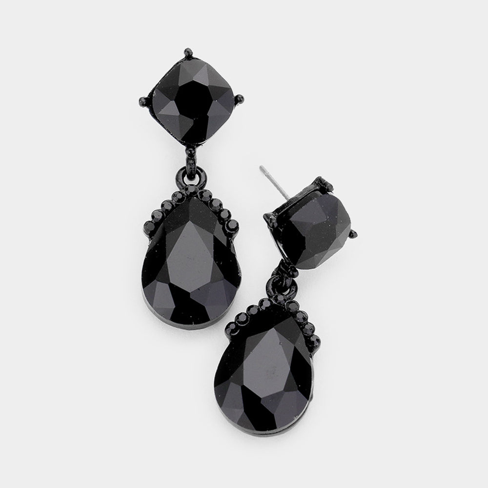 Madeline Love Jet Black Marquise Crystal Teardrop Dangle Evening Earrings