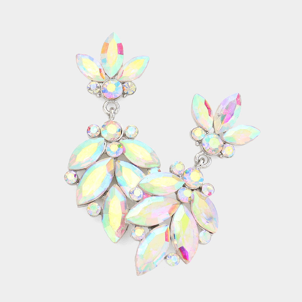 Madeline Love AB, Silver Crystal Marquise Ornate Floral Evening Earrings