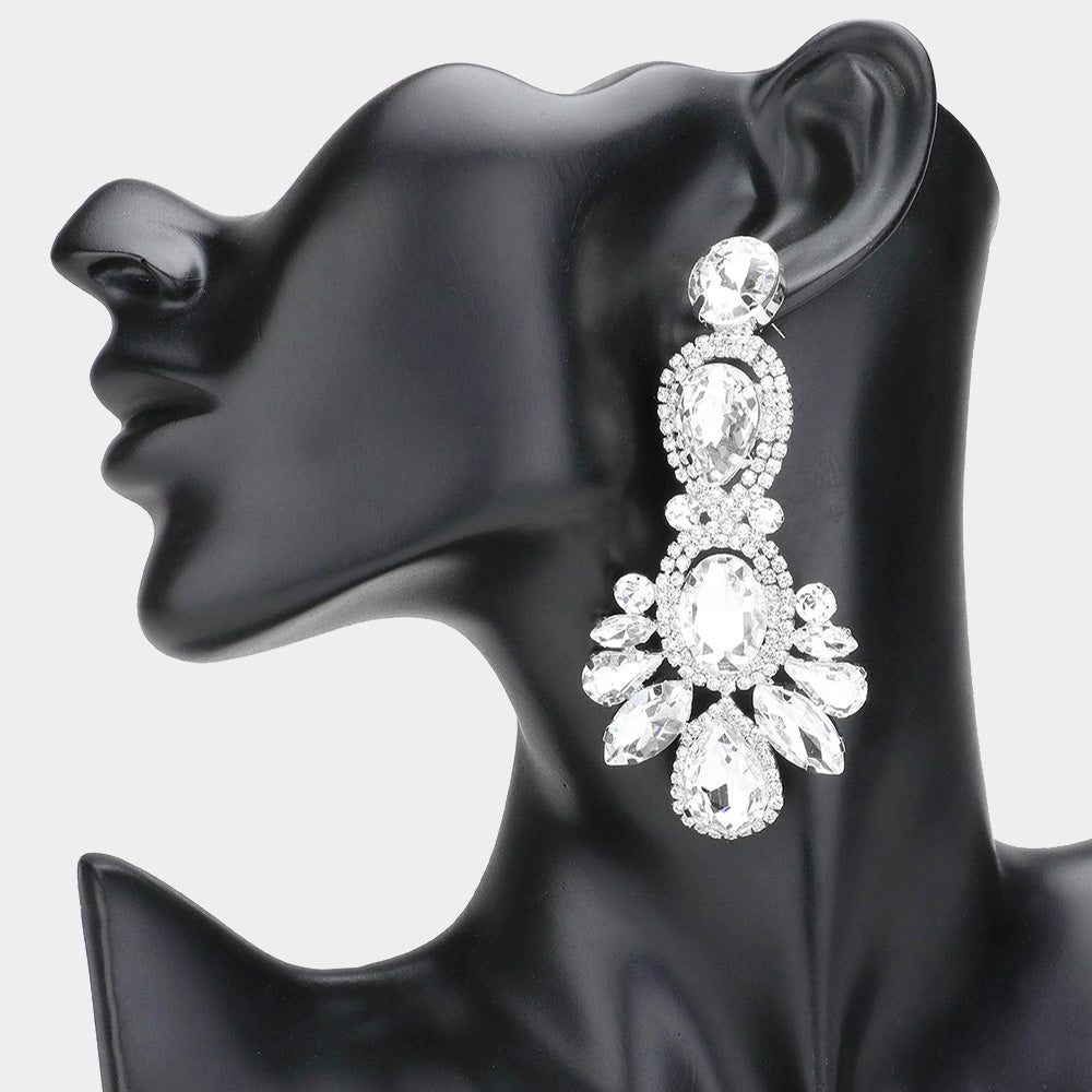 Madeline Love Clear, Silver Crystal Rhinestone Pave Drop Evening Earrings
