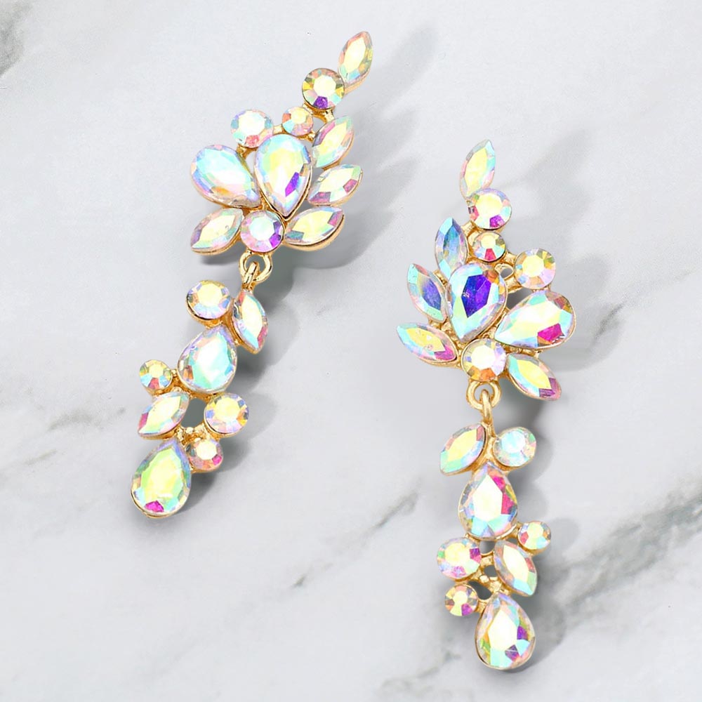 Madeline Love AB, Gold Multi Stone Cluster Vine Dangle Evening Earrings