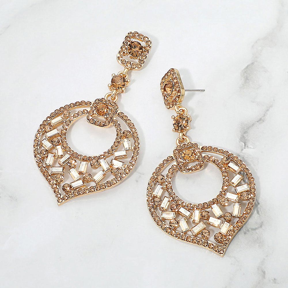 Madeline Love Gold, Lt Col Topaz Rectangle Rhinestone Cluster Evening Earrings