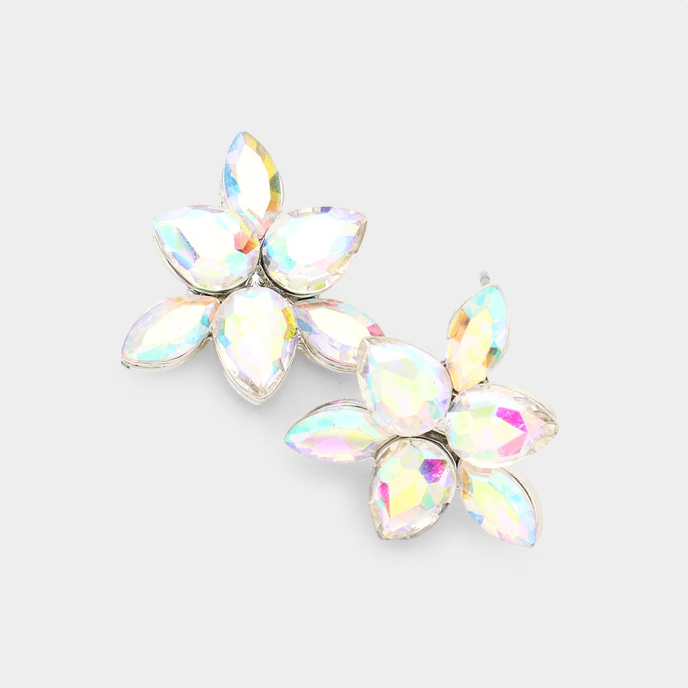 Madeline Love AB, Silver Marquise Teardrop Stone Cluster Evening Stud Earrings