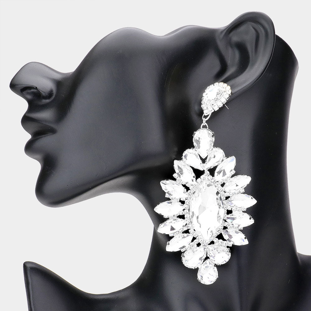 Madeline Love Silver Marquise Stone Centered Evening Earrings