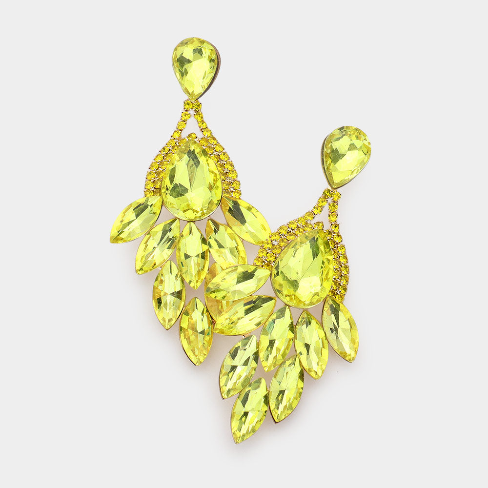 Madeline Love Yellow Teardrop Accented Marquise Stone Cluster Evening Earrings
