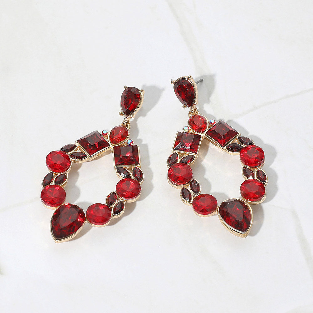 Madeline Love Siam Teardrop Square Round Crystal Evening Earrings