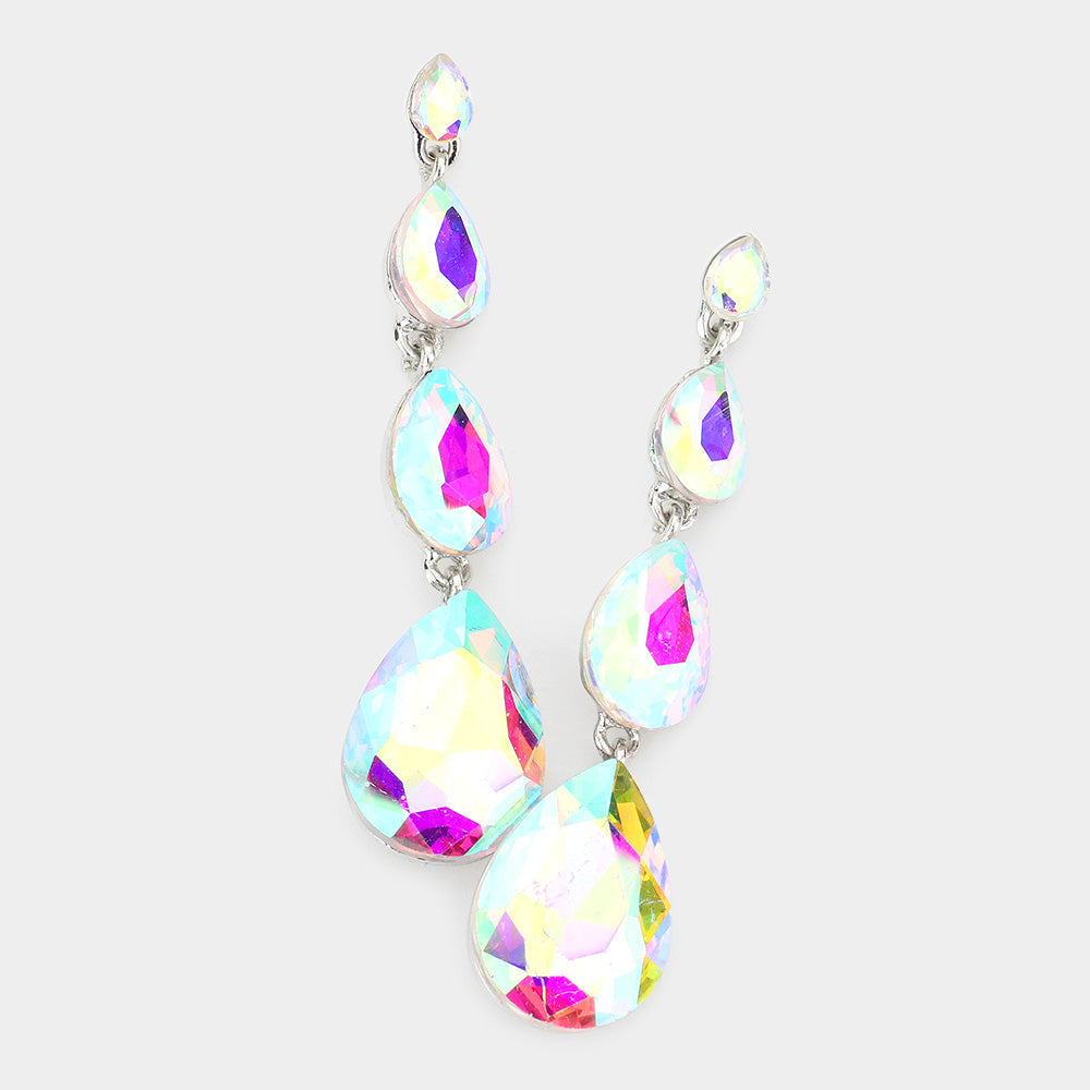 Madeline Love AB, Silver Teardrop Stone Link Dangle Evening Earrings