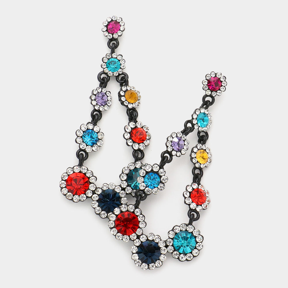 Madeline Love Multi Rhinestone Trim Round Stone Link Dangle Evening Earrings