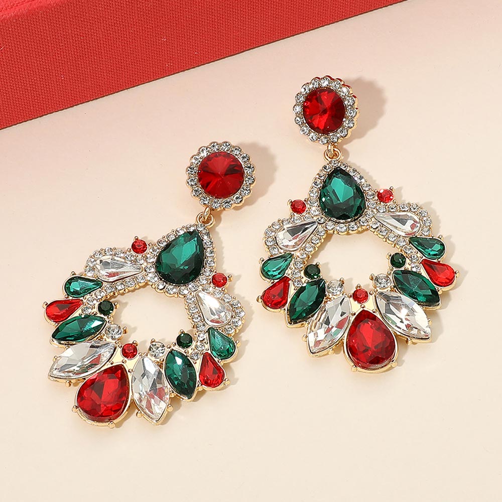 Madeline Love Multi Christmas Teardrop Marquise Stone Cluster Ring Drop Statement Earrings