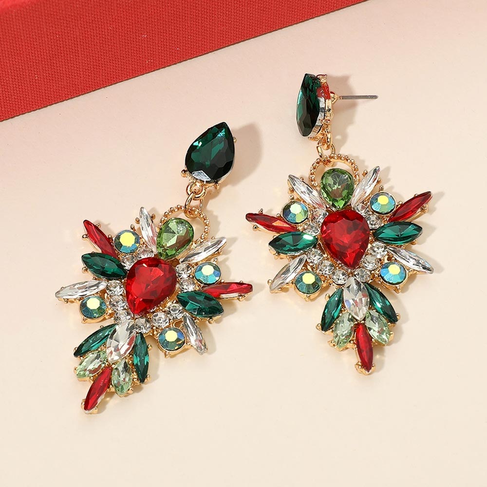 Madeline Love Multi Holiday Jeweled Floral Cluster Drop Statement Earrings