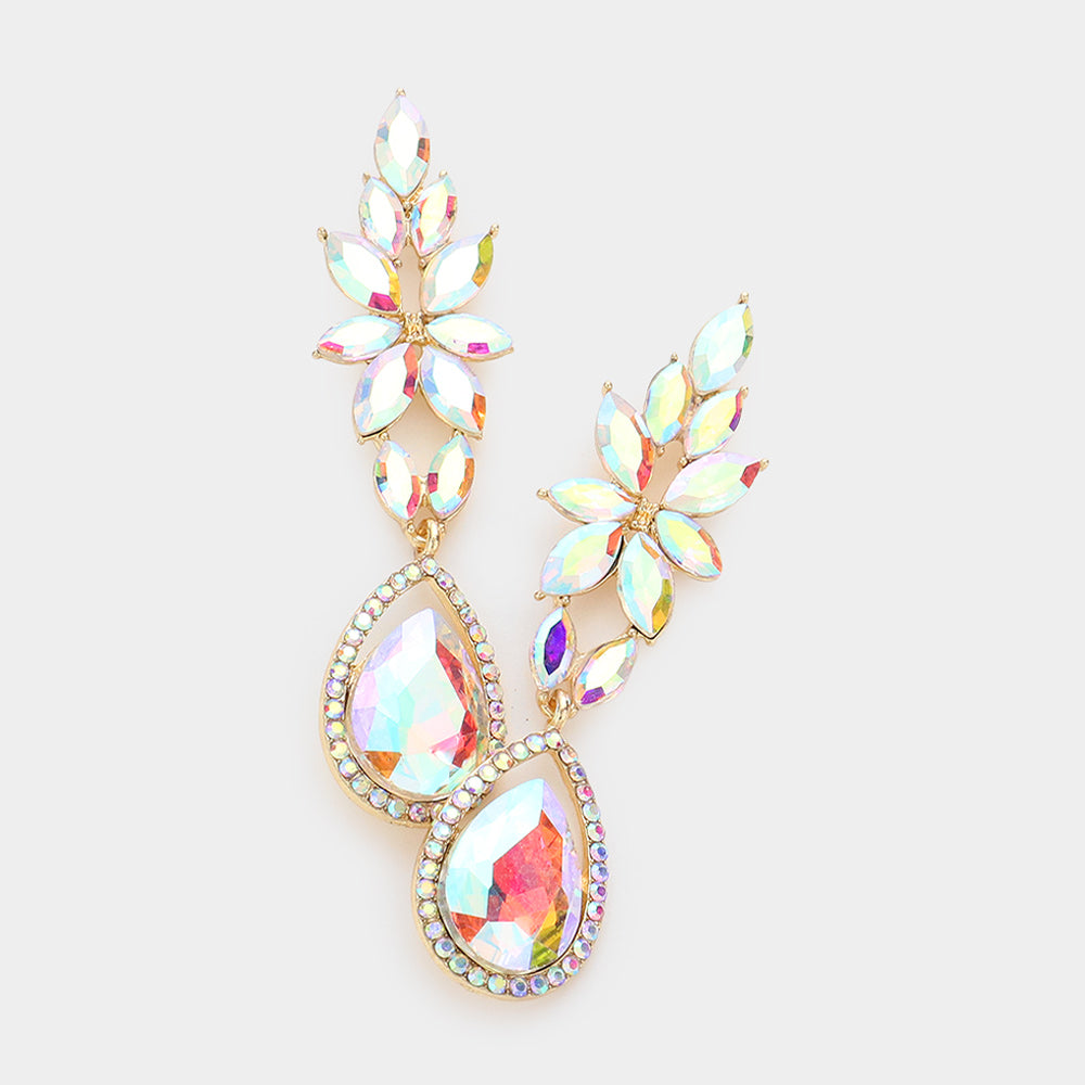 Madeline Love AB, Gold Marquise Teardrop Stone Cluster Evening Earrings