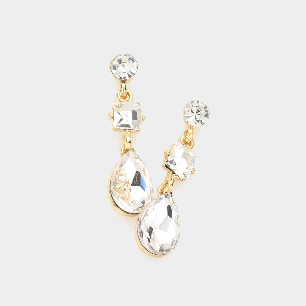 Madeline Love Gold Square Round Teardrop Stone Dangle Evening Earrings
