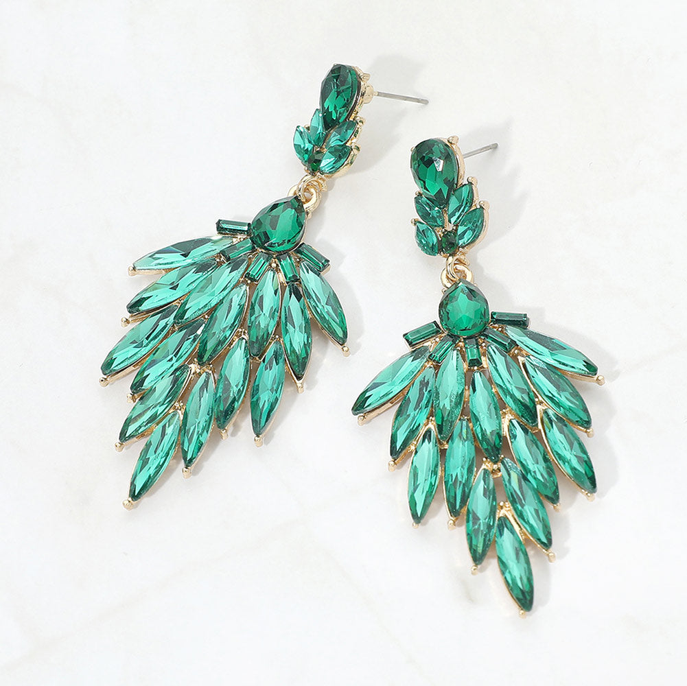 Madeline Love Emerald, Gold Marquise Cluster Embellished Drop Evening Earrings