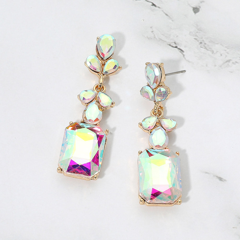 Madeline Love AB, Gold Geometric Rectangle Drop Evening Earrings
