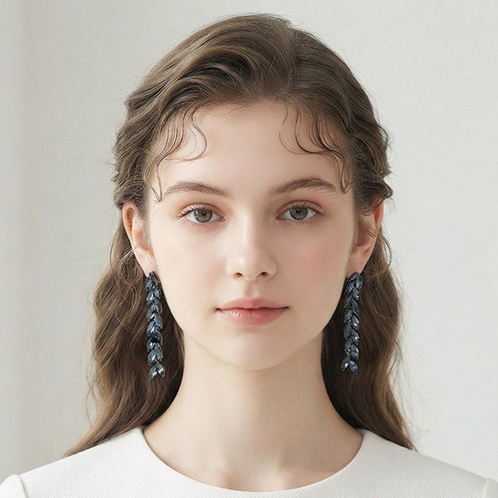 Madeline Love Black, Montana Blue Marquise Crystal Cluster Linear Drop Evening Earrings