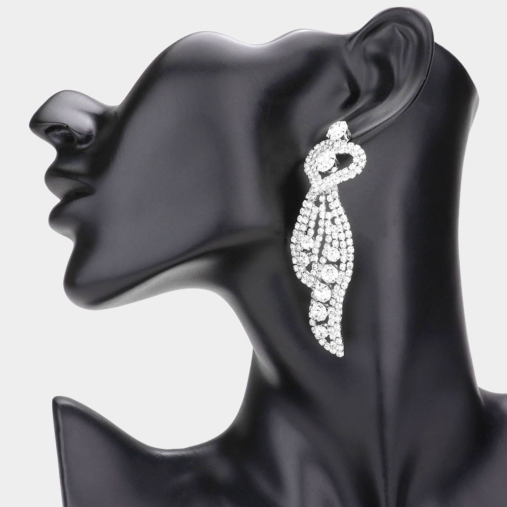 Heart Accented Bubble Stone Dangle Evening Earrings - Silver - Earrings