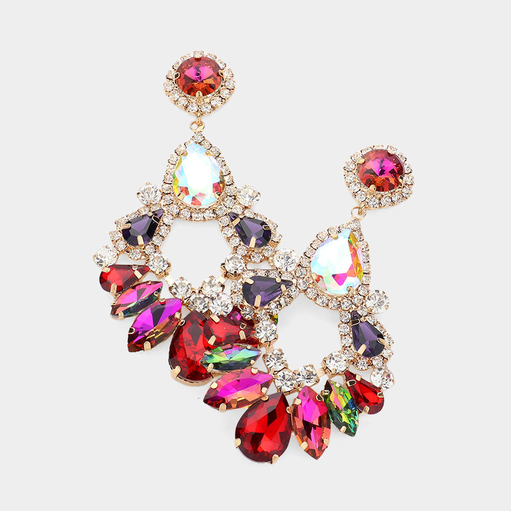 Madeline Love Gold, Multi Teardrop Marquise Crystal Drop Evening Earrings