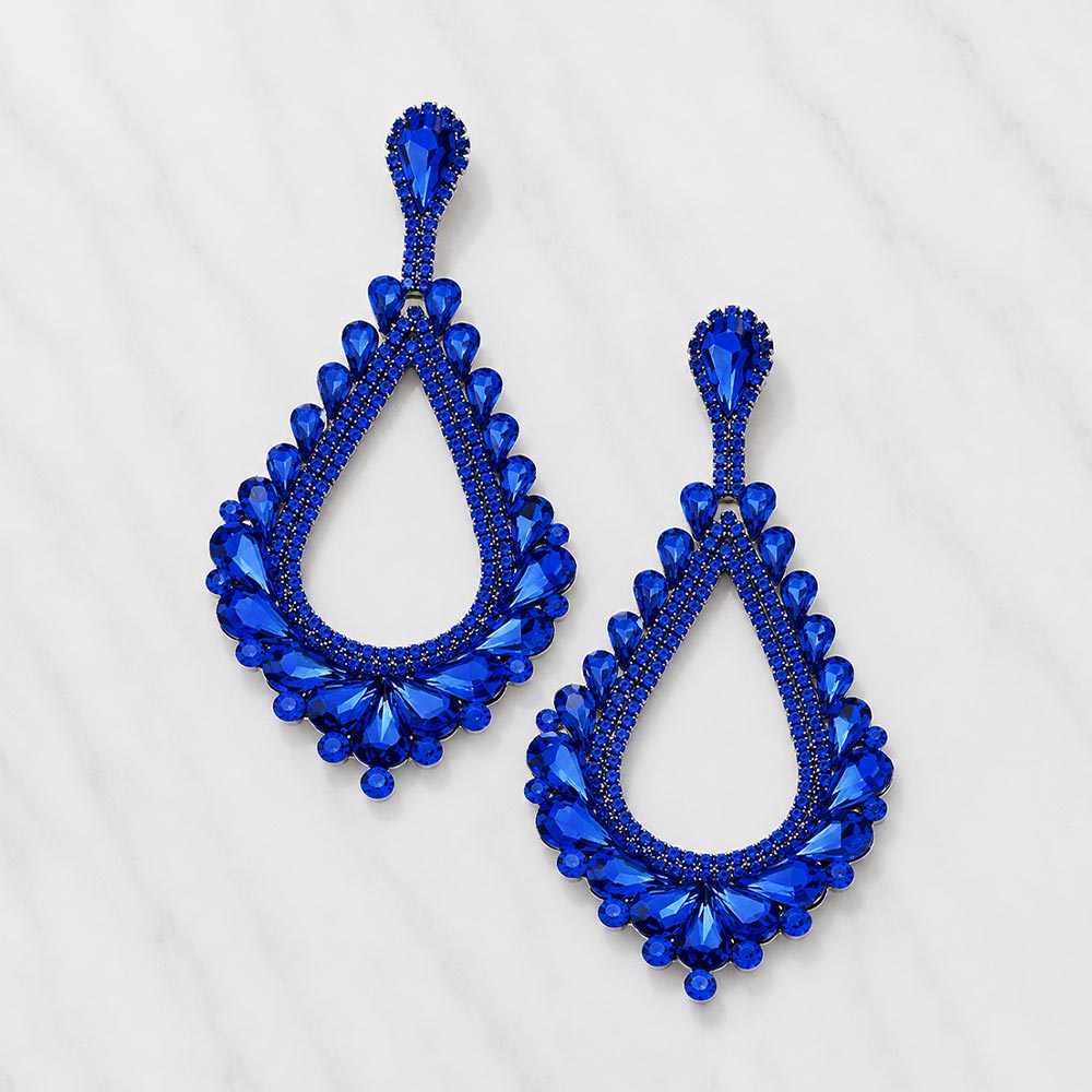 Madeline Love Royal Blue Oversized Cutout Teardrop Cluster Vine Evening Earrings