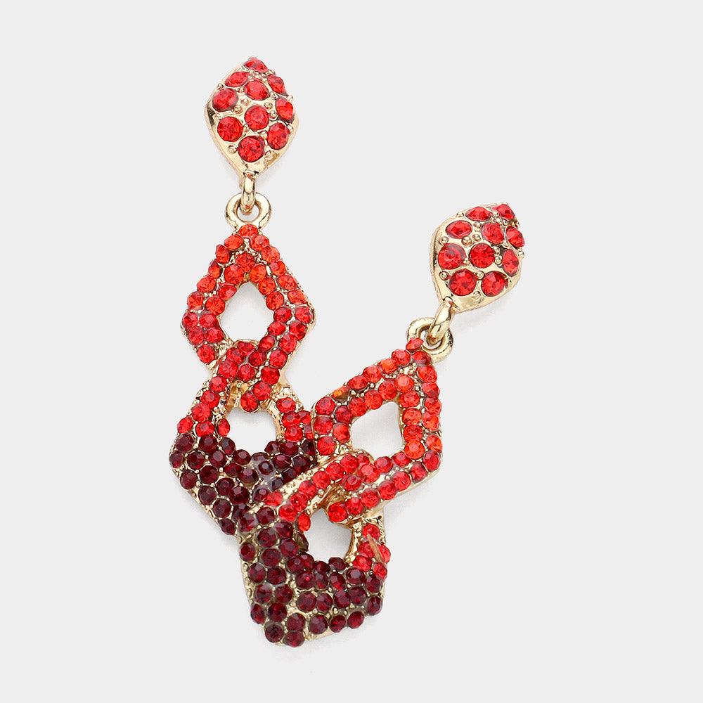 Madeline Love Gold, Red Ombre Crystal Rhinestone Evening Earrings