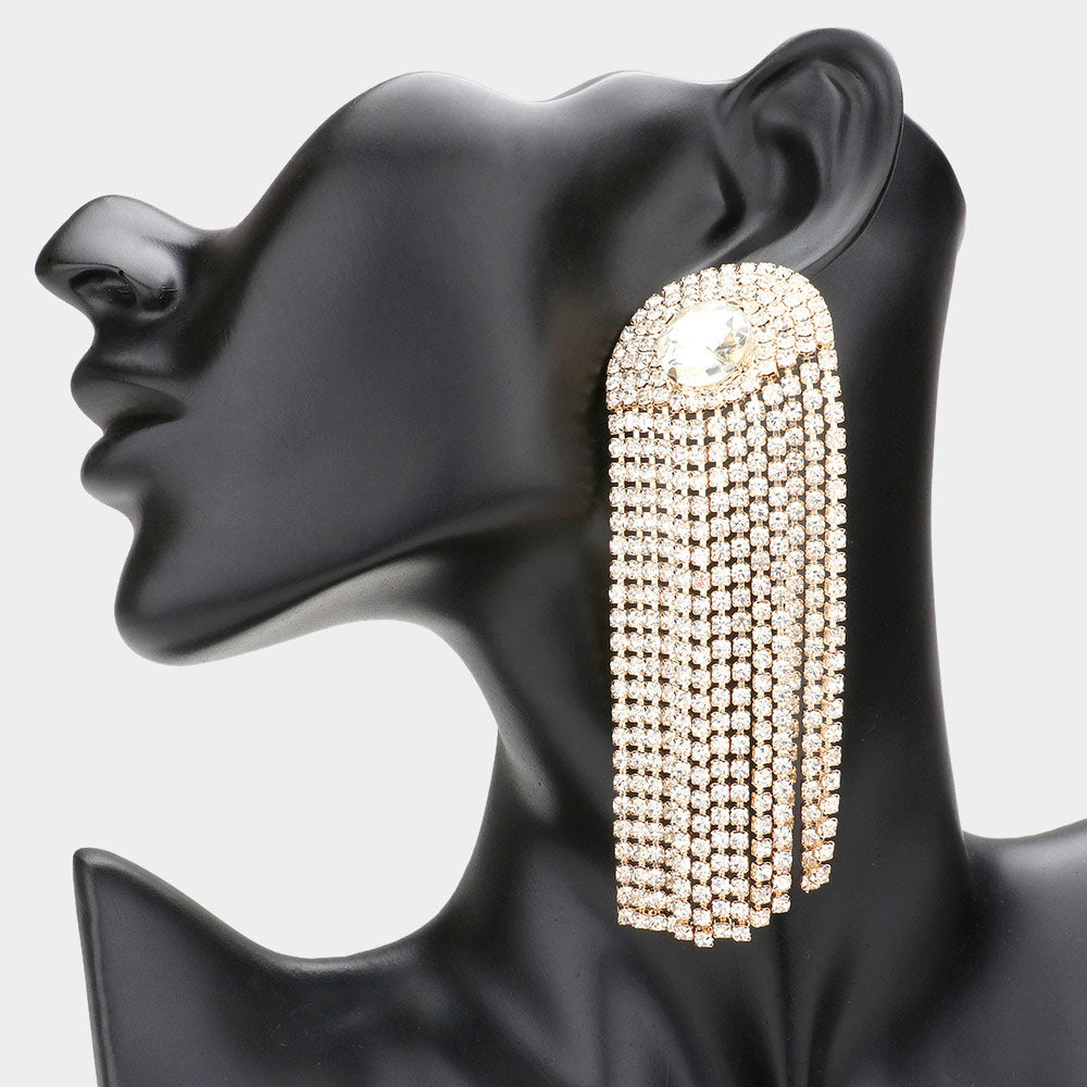 Madeline Love Gold Round Stone Accented Rhinestone Fringe Dangle Evening Earrings