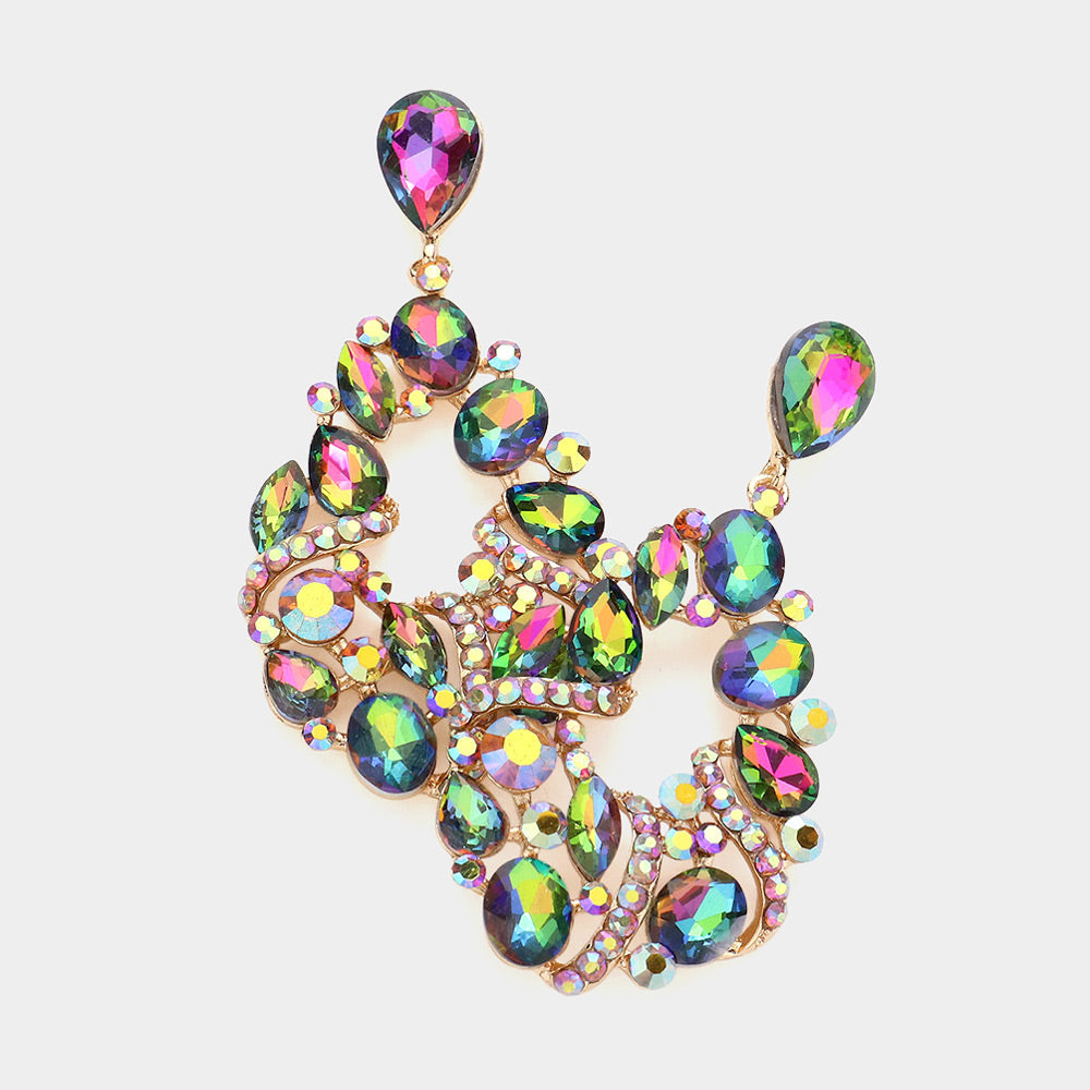 Madeline Love Vitrail Medium Multi Stone Cluster Teardrop Dangle Evening Earrings