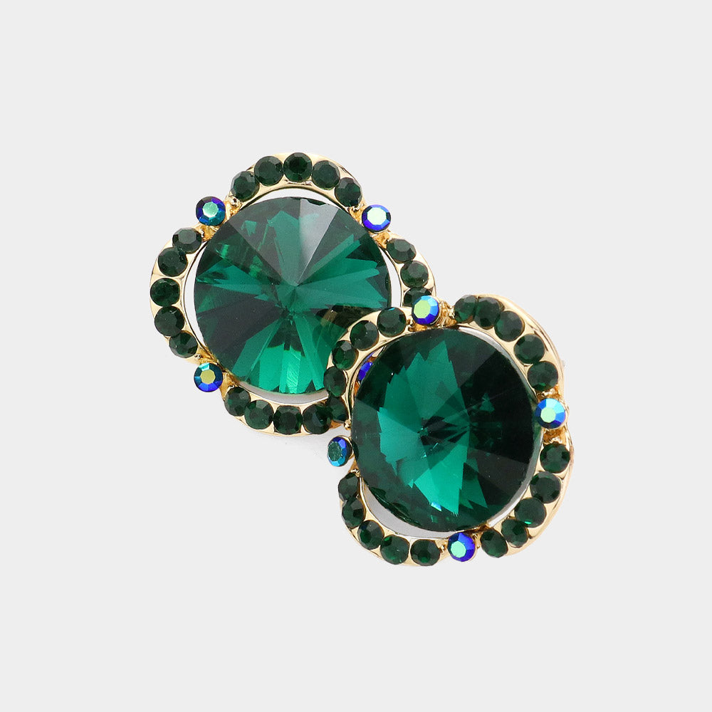 Madeline Love Emerald Round Crystal Stone Accented Evening Earrings
