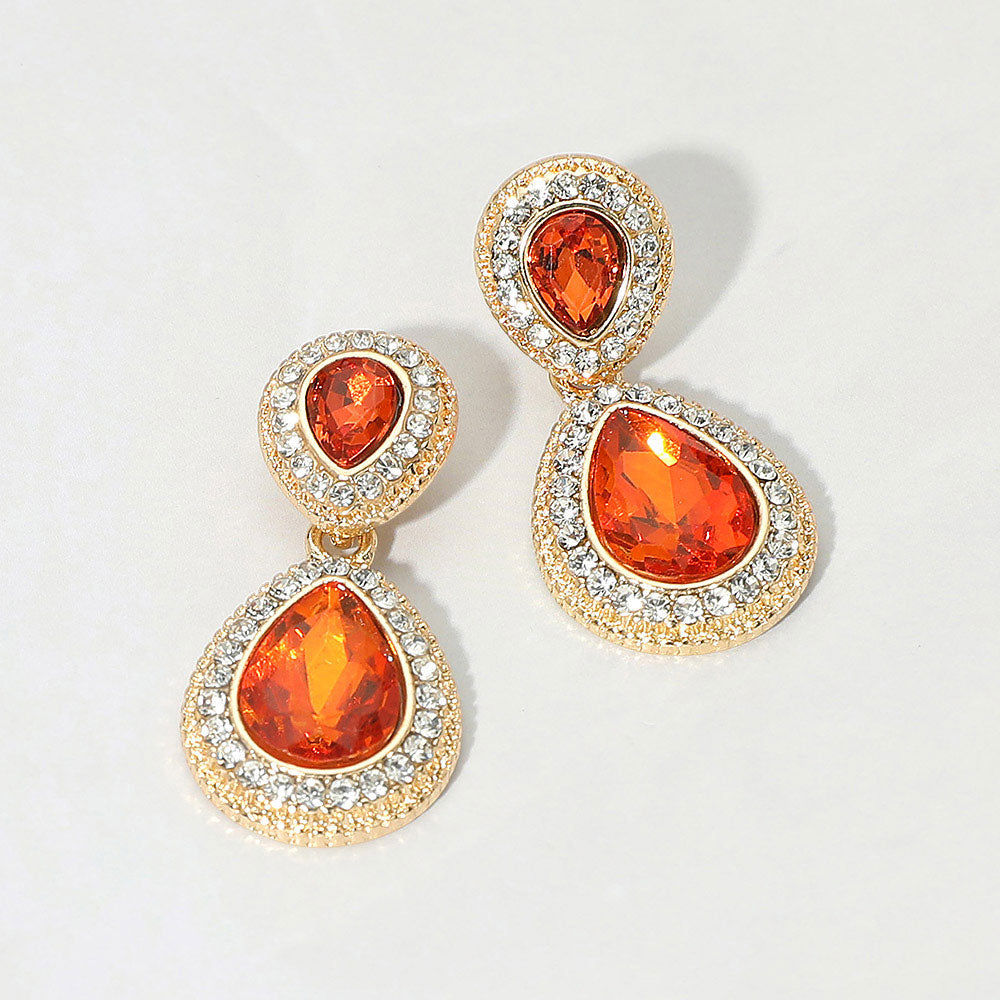 Madeline Love Gold, Orange Crystal Teardrop Evening Earrings