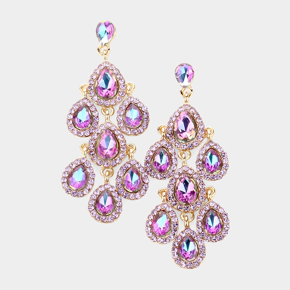 Madeline Love Violet Teardrop Stone Cluster Chandelier Dangle Evening Earrings