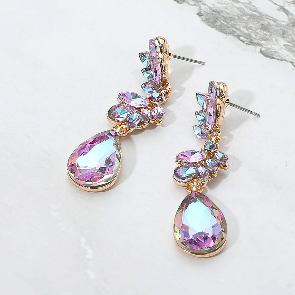 Madeline Love Violet Glass Stone Cluster Embellished Drop Dangle Evening Earrings