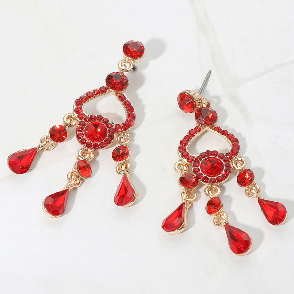 Madeline Love Red Teardrop Stone Cluster Rip Chandelier Dangle Evening Earrings