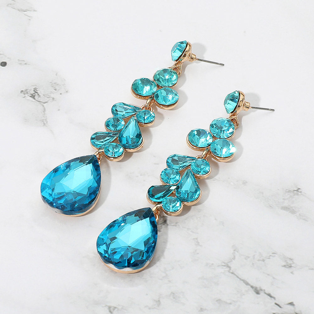 Madeline Love Aqua Teardrop Stone Cluster Drop Evening Earrings