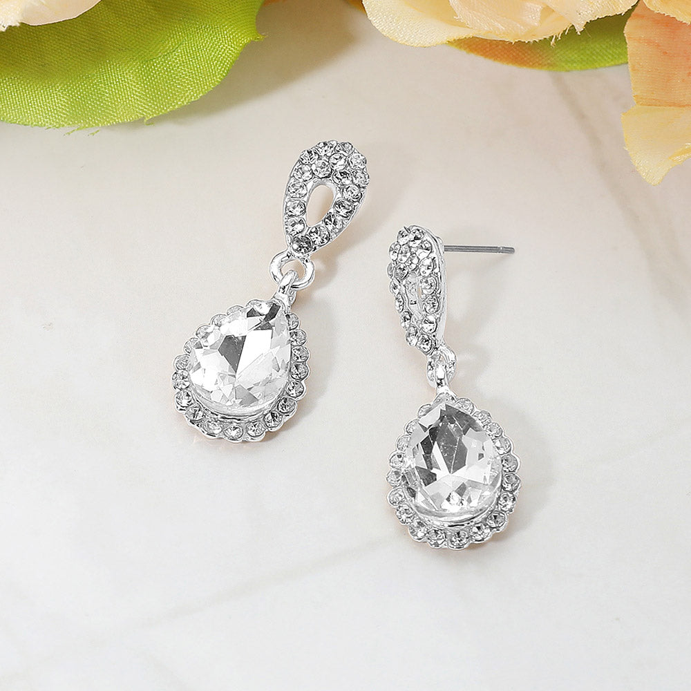 Madeline Love Clear, Silver Iridescent Teardrop Crystal Dangle Earrings