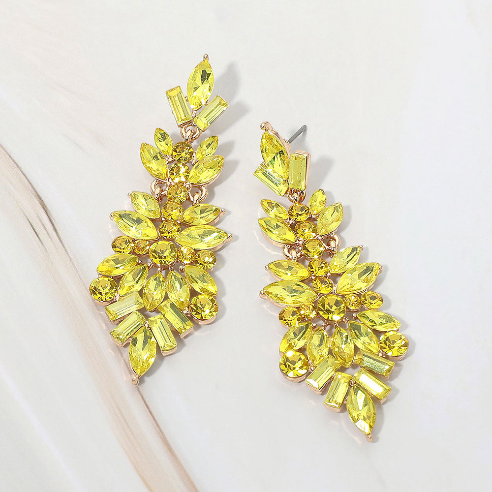 Madeline Love Gold, Yellow Marquise Crystal Multi Shape Rhinestone Drop Evening Earrings