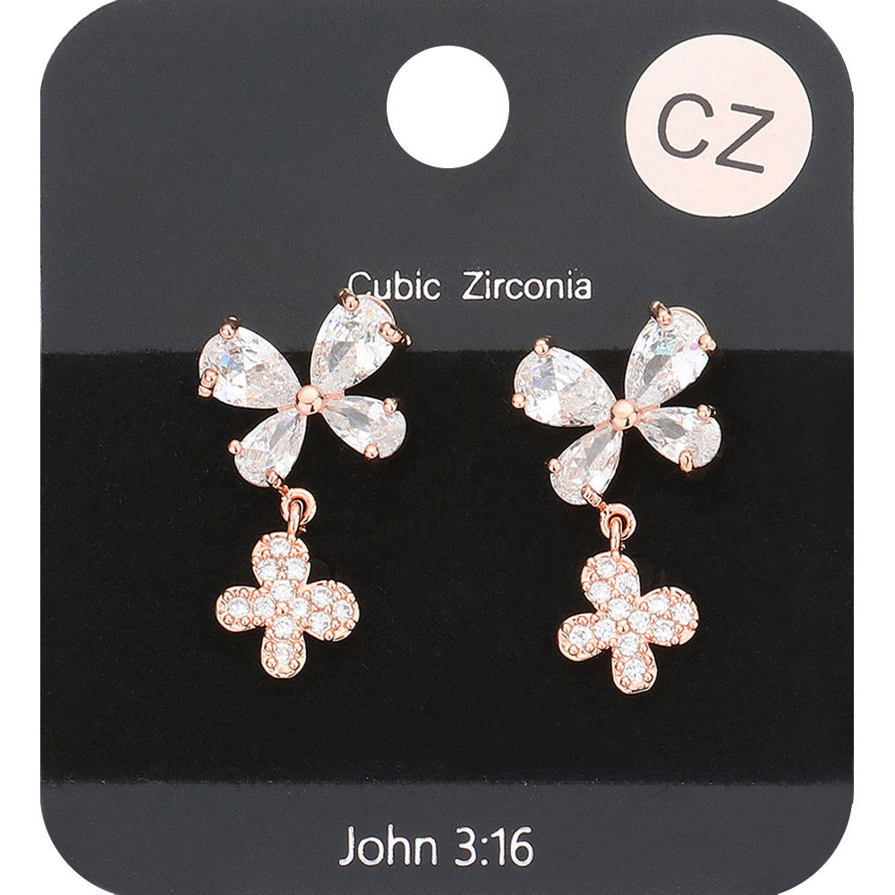 Madeline Love Rose Gold CZ Stone Pave Butterfly Dangle Evening Earrings