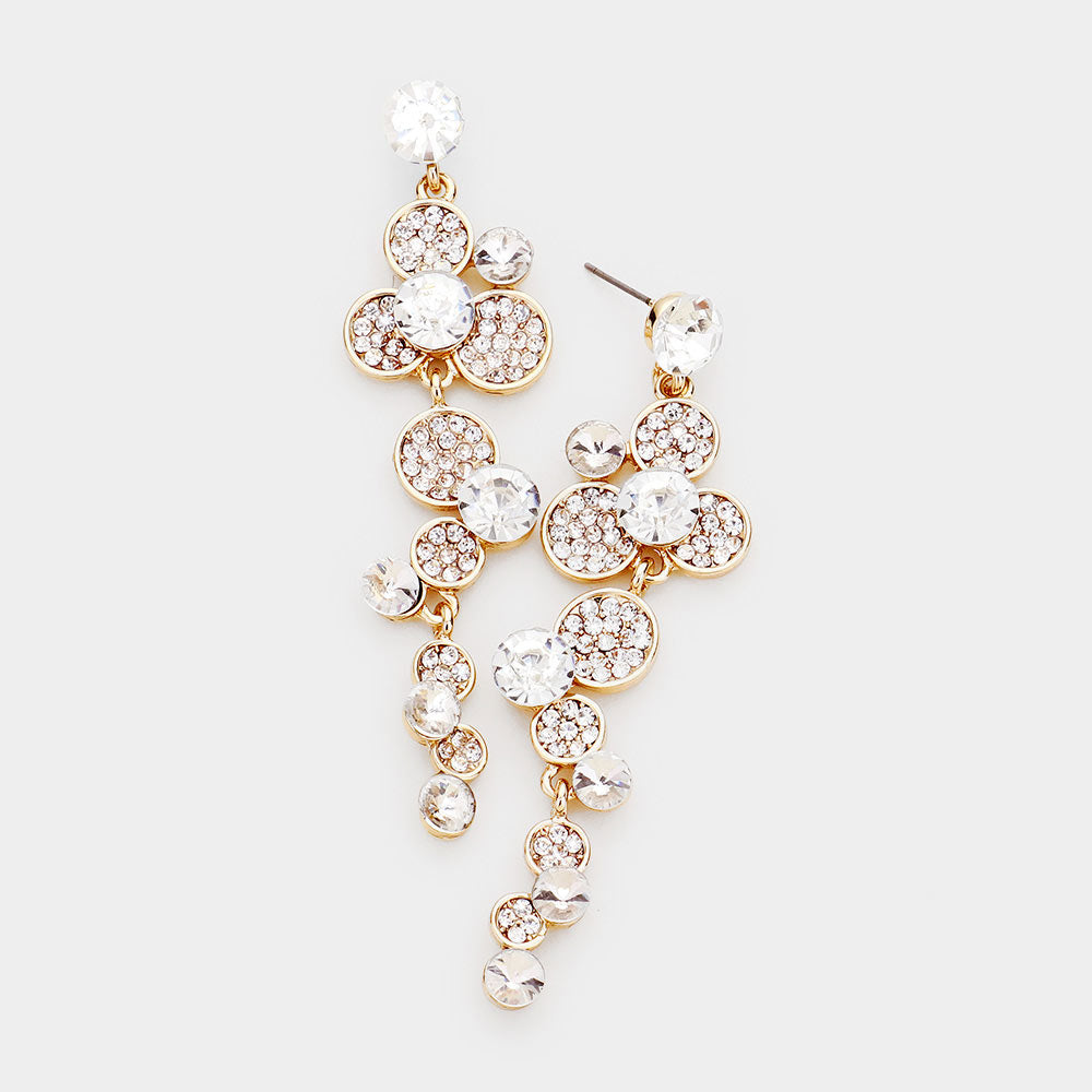 Madeline Love Clear, Gold Crystal Rhinestone Floral Drop Evening Earrings