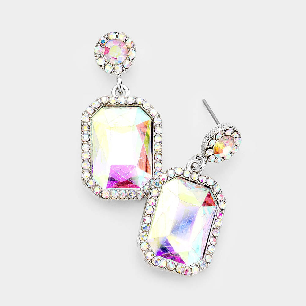 Madeline Love AB, Rhodium Rhinestone Rectangle Stone Evening Earrings