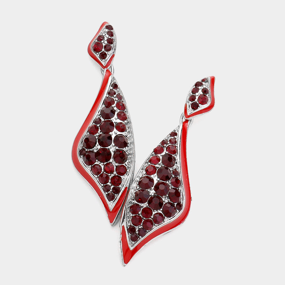 Madeline Love Rhodium, Siam Crystal Rhinestone Paved Enamel Metal Evening Earrings