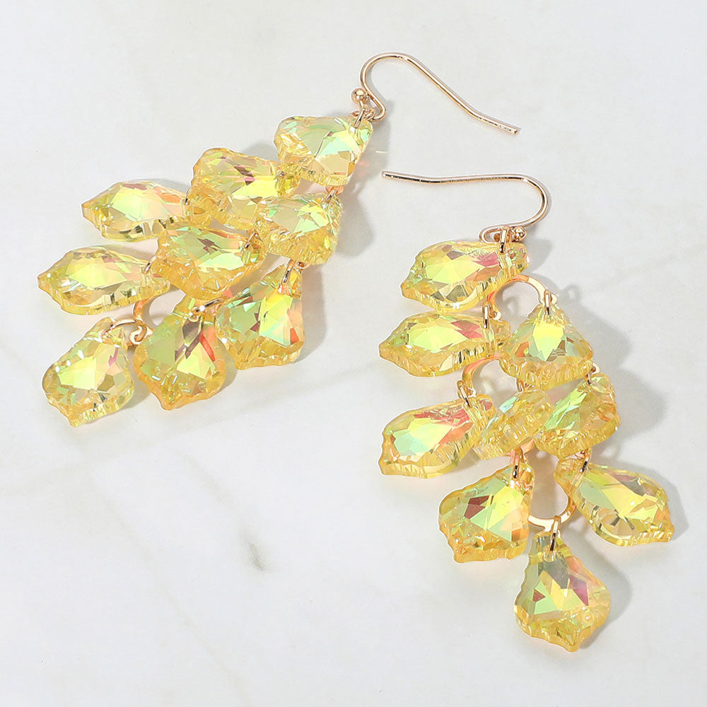 Madeline Love Mustard Faceted Teardrop Stone Chandelier Dangle Evening Earrings