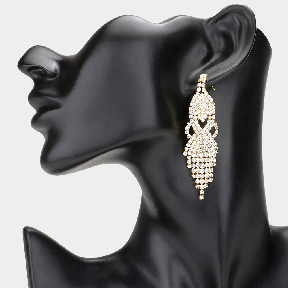 Madeline Love Gold Crystal Rhinestone Chandelier Drop Evening Earrings