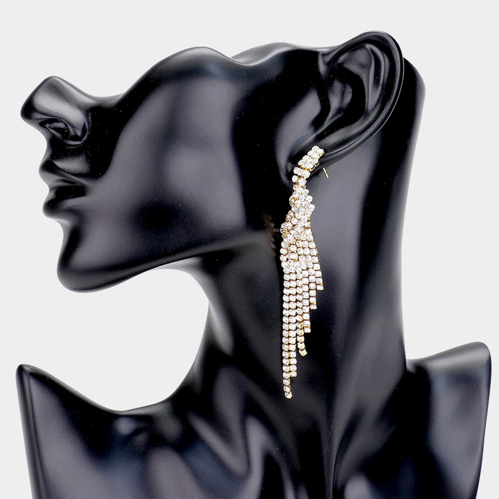 Madeline Love Clear, Gold Rhinestone Pave Fringe Drop Evening Earrings
