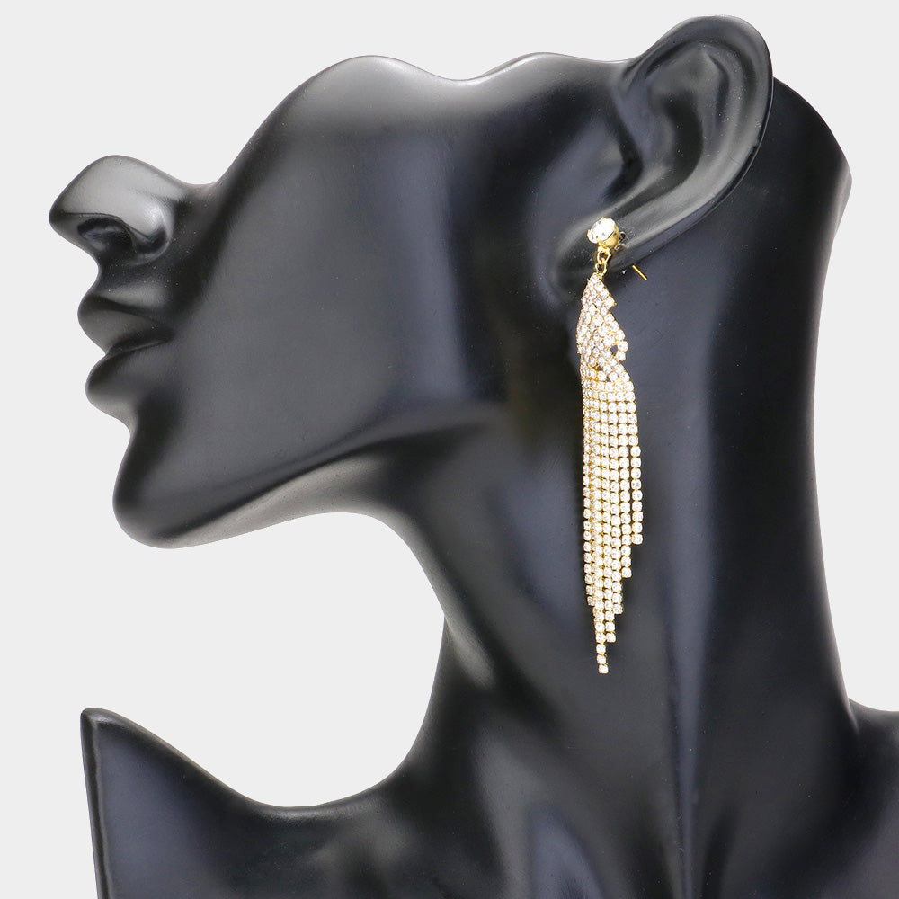 Madeline Love Gold Rhinestone Multi Strand Drop Evening Earrings