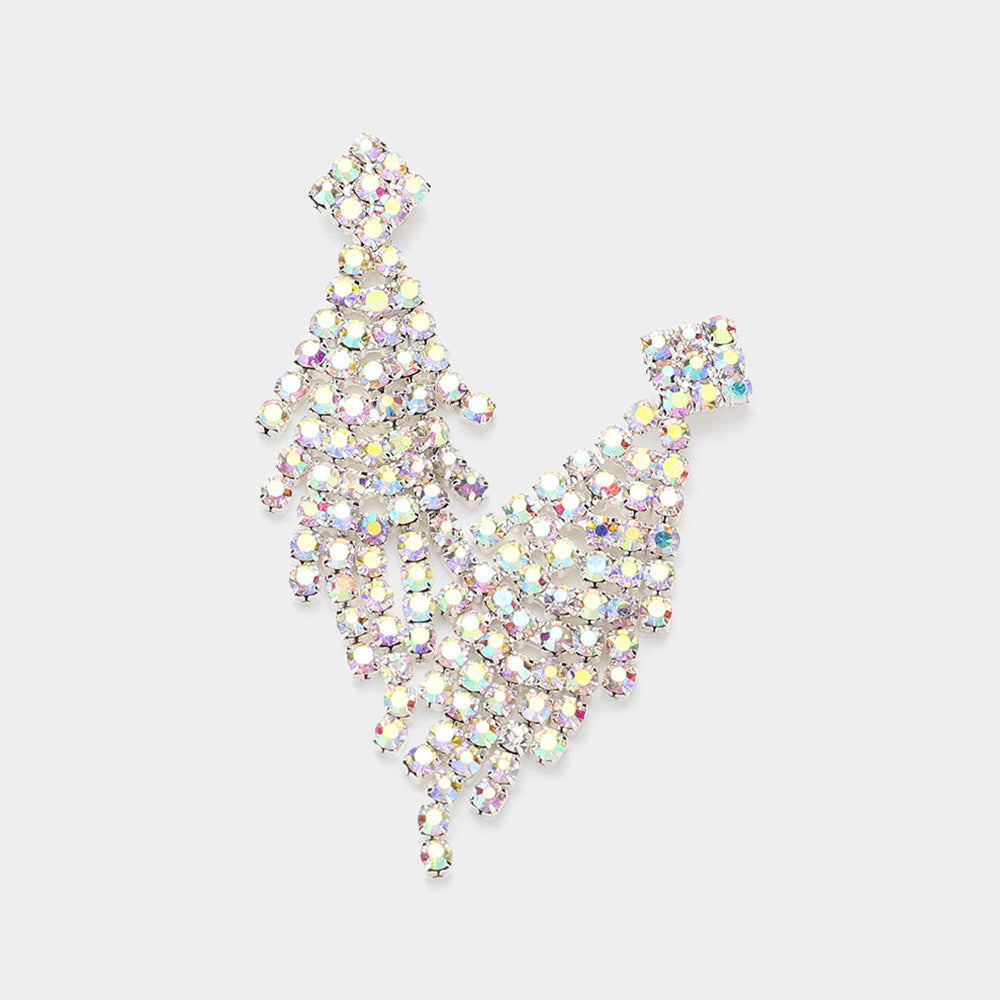 Madeline Love AB, Silver Rhinestone Paved Chandelier Evening Earrings