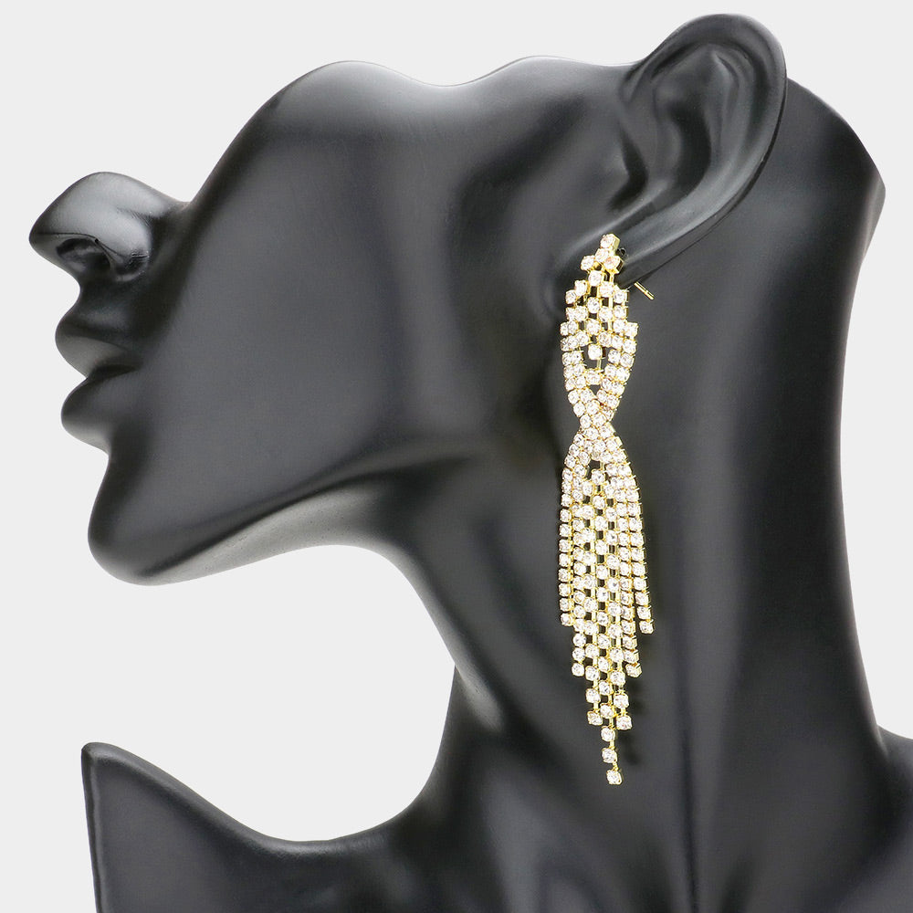 Madeline Love Gold Dropped Rhinestone Dangle Evening Earrings