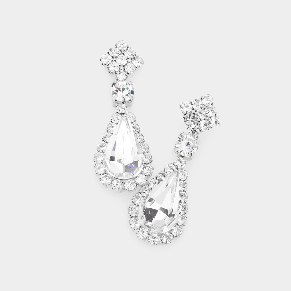 Madeline Love Silver Teardrop Stone Accented Dangle Evening Earrings