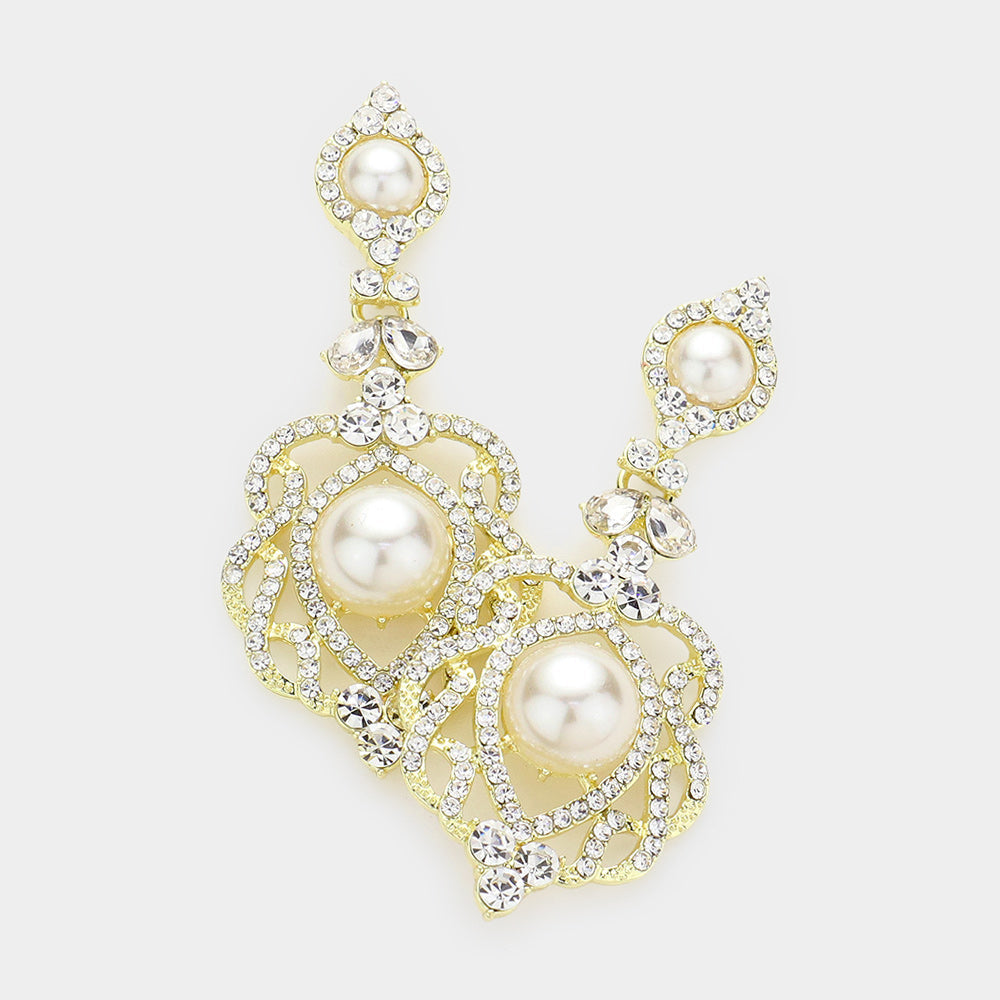 Madeline Love Cream Pearl Accented Rhinestone Dangle Evening Earrings