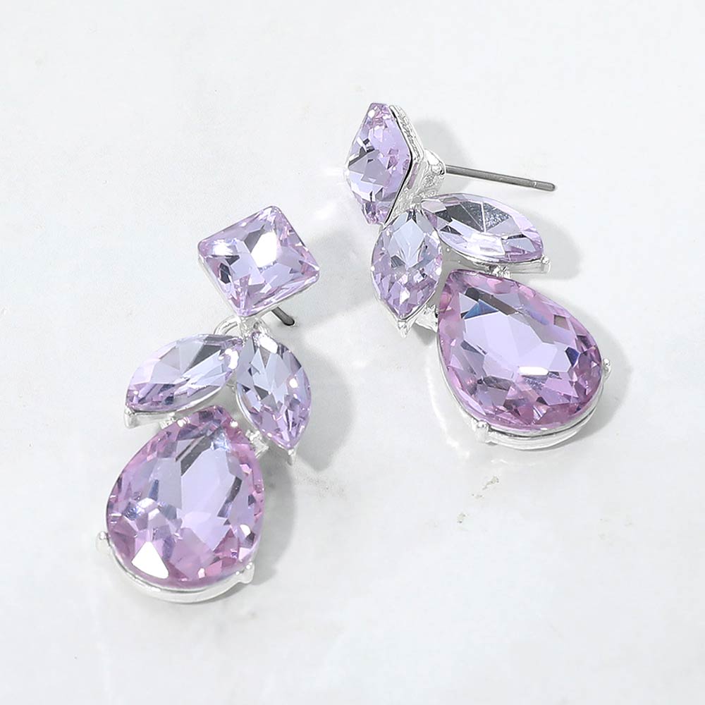 Madeline Love Amethyst , Silver Marquise Teardrop Cluster Drop Evening Earrings